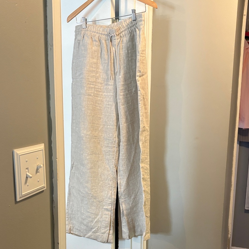 Lightweight Cream Linen Blend Wide-Leg Pants